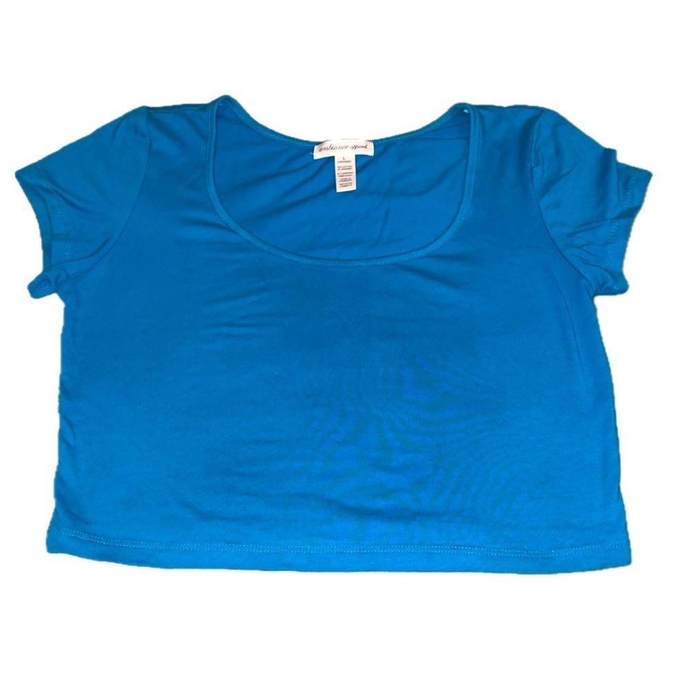 Ambiance Apparel Turquoise Scoop Neck Crop Top, Size Large